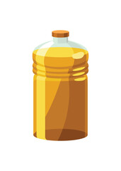 Vegetable oil bottle. Can with vitamin oil for cooking. Virgin organic healthy liquid product from seed. Isolated cartoon icon with sunflower product