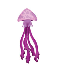 Jellyfish. Sea wildlife or ocean fauna concept. Aquatic underwater or undersea animal. Creative medusa flat icon for web design. Colorful swimming marine creature