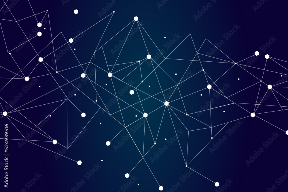 Wall mural network abstract connection isolated on blue background. network technology background with dots and
