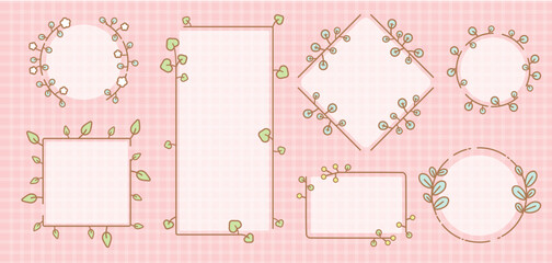 kawaii leaves and flowers frames set
