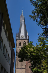 Saint Lambertus church (Lambertuskirche) is one of Dusseldorf's favorite landmarks, dedicated to Our Lady. St. Lambertus Church was built in 1206 and enlarged 1288 - 1394. DUSSELDORF, GERMANY.