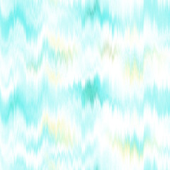 Obraz premium Washed teal blurry wavy ikat seamless pattern. Aquarelle effect boho fashion fabric for coastal nautical stripe wallpaper background. Stripe with blurry gradient tileable swatch.