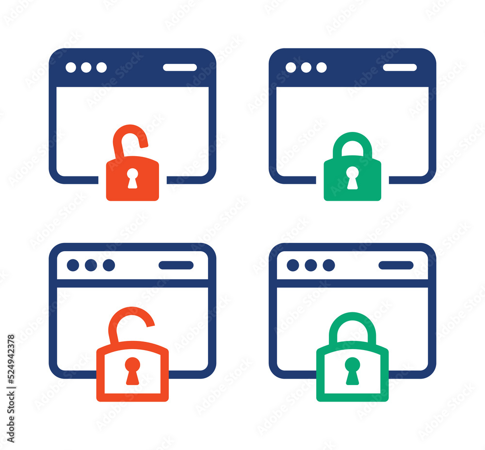 Fototapete Secured and not secure website browser with lock icon vector illustration.