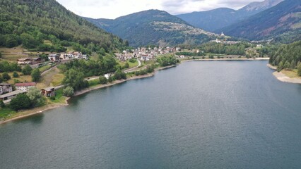 Fototapeta na wymiar aerial photo with lake with shore drone