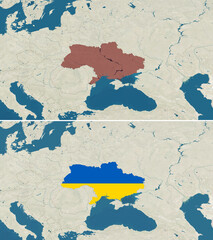 The map of Ukraine with text, textless, and with flag