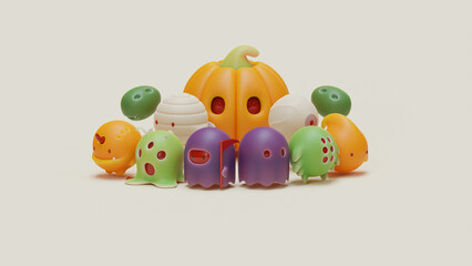 Halloween Copy Space With 3D Render Illustration Composition