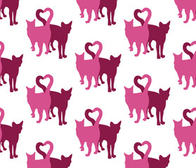Cats in love silhouette pattern vector. Gift card cat lovers person