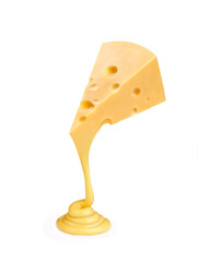 a piece of melted cheese on a white background