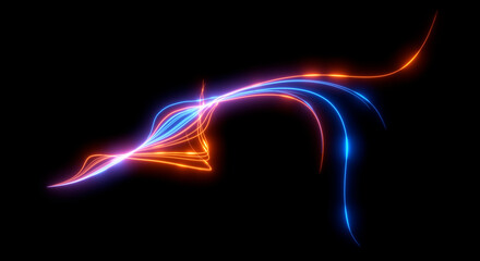 Abstract background. Beautiful colored lines. Magic sparks. Neon swirls. Glow effect. High tech. Sci Fi technology art.