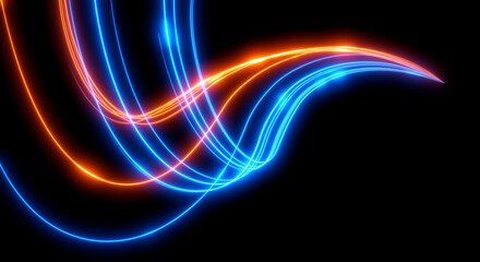 Abstract background. Beautiful colored lines. Magic sparks. Neon swirls. Glow effect. High tech. Sci Fi technology art.