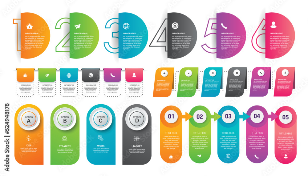Fototapete Set of Business infographic design template with options, steps or processes. Can be used for presentation, diagram, annual report, web design, workflow layout