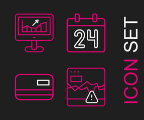 Set line Failure stocks market, Credit card, Calendar and Computer with growth graph icon. Vector
