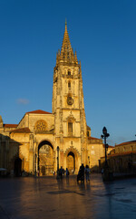 Fototapeta premium Cathedral of Oviedo with sunset light, Asturias, Spain