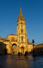 Cathedral of Oviedo with sunset light, Asturias, Spain