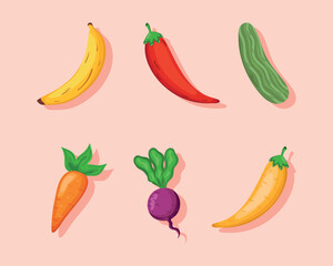 six fruits and vegetables