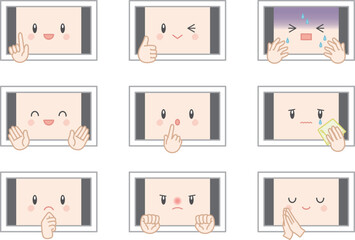 擬人化したタブレットの表情セット
