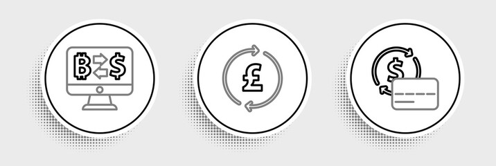 Obraz premium Set line Credit card, Cryptocurrency exchange and Coin money with pound icon. Vector