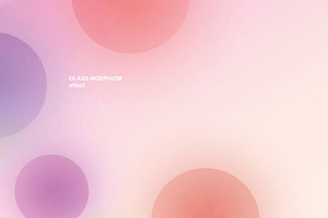 Modern background with glass morphism vector effect. Transparent glass card design. Glassmorphism trend style. Abstract banner with colored, white circles with blur and shadows. Vector illustration