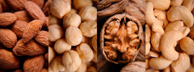 almond walnut hazelnut cashew collage big macro 