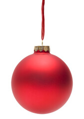 Red Christmas Ball Hanging from a Red Ribbon
