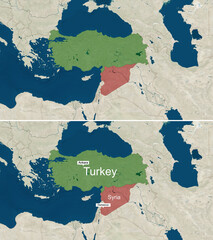 The map of Syria and Turkey with text, textless