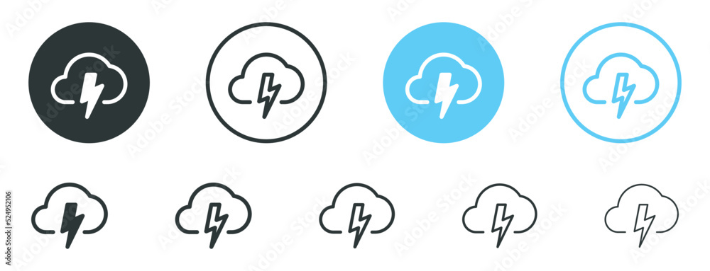Poster cloud storm icon . clouds electric with thunder and bolt lighting flash icons button