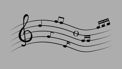 music notes animation, on transparent background with alpha channel.