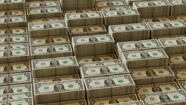 Bundles of One Dollar Bills. Banking concept Background.