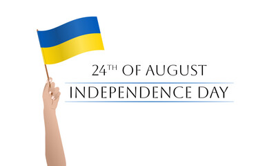24 sierpnia - Dzień Niepodległości Ukrainy. Uniesiona ręka z flagą Ukrainy. Święto Niepodległości. Ilustracja wektorowa. - obrazy, fototapety, plakaty
