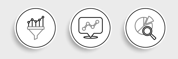 Set line Search data analysis, Sales funnel with chart and Graph infographic icon. Vector