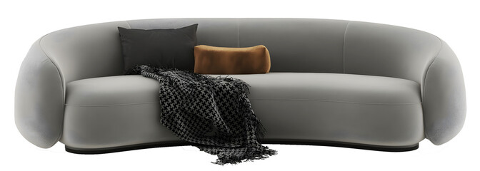 Gray rounded sofa and pillow transparent. Png. 3D rendering
