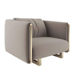 Modern grey gold single sofa transparent. Png. 3D rendering