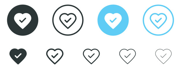heart check box icon with correct, accept yes checkmark icons tick box checked, check list like love icon - hearts checkbox symbol approved sign	 - obrazy, fototapety, plakaty