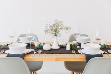 Thanksgiving table setting, tableware and decor, decoration, family holiday. Autumn mockup.