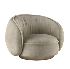 Rounded suede khaki single chair, Transparent. Png. 3D rendering