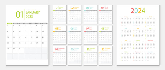 Calendar 2023, calendar 2024 week start Sunday corporate design template vector. - 524954152
