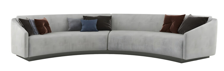 Arc long sofa seater and pillows, Transparent. Png. 3D rendering