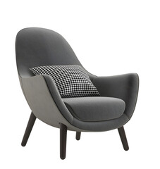 Moden dark grey single armchair and pillow Transparent. Png. 3D rendering