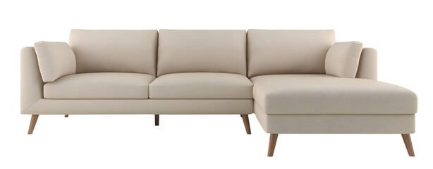 Cream 3 seater L sofa Transparent.Transparent. Png. 3D rendering
