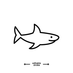 Fototapeta premium Shark icon. Sea dangerous predator. Angry animal vector, sign, symbol, logo, illustration, editable stroke, flat design style isolated on white linear