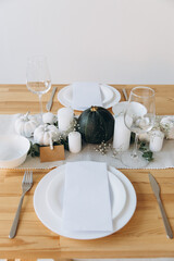 Thanksgiving table setting, tableware and decor, decoration, family holiday. Autumn mockup.