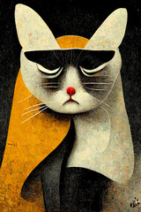 Fototapeta na wymiar black and white cat on black cartoon
