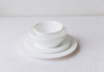 Thanksgiving set. Table setting, white plates, mockup.