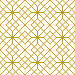 Octagonal shapes and squares in a gold color outline repeating geometric pattern, PNG Transparent Background