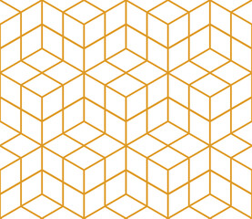 Contemporary geometric tessellated repeating 3d cube blocks pattern of orange linear square outlines, PNG Transparent Background