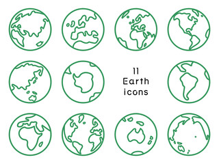シンプルな地球のアイコンセット、単純化した線画、エコロジー