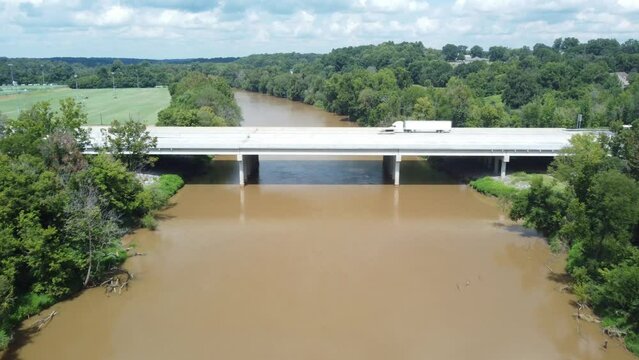 Drone shot of interstate 40 bridge over the Yadkin River