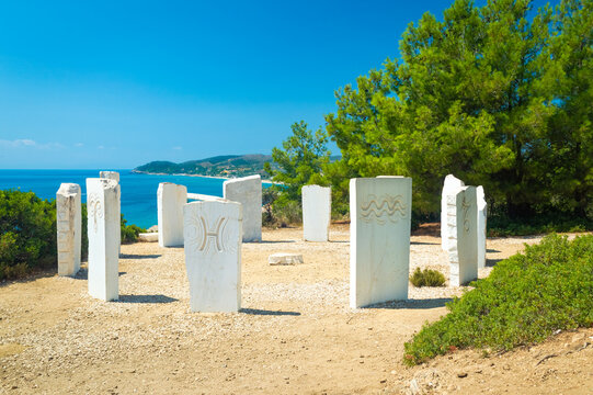 "Crown of Limenaria" - artwork on the top above village Limenaria, island Thassos, Greece, Europe
