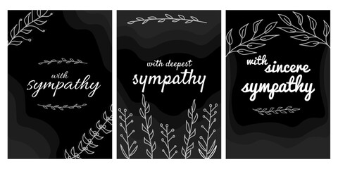 condolence card set, with sympathy lettering on a restrained postcard