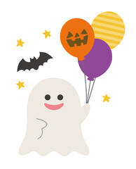 ハロウィンのイラスト／ジャックオーランタン・カボチャ・おばけ・コウモリ・星・風船